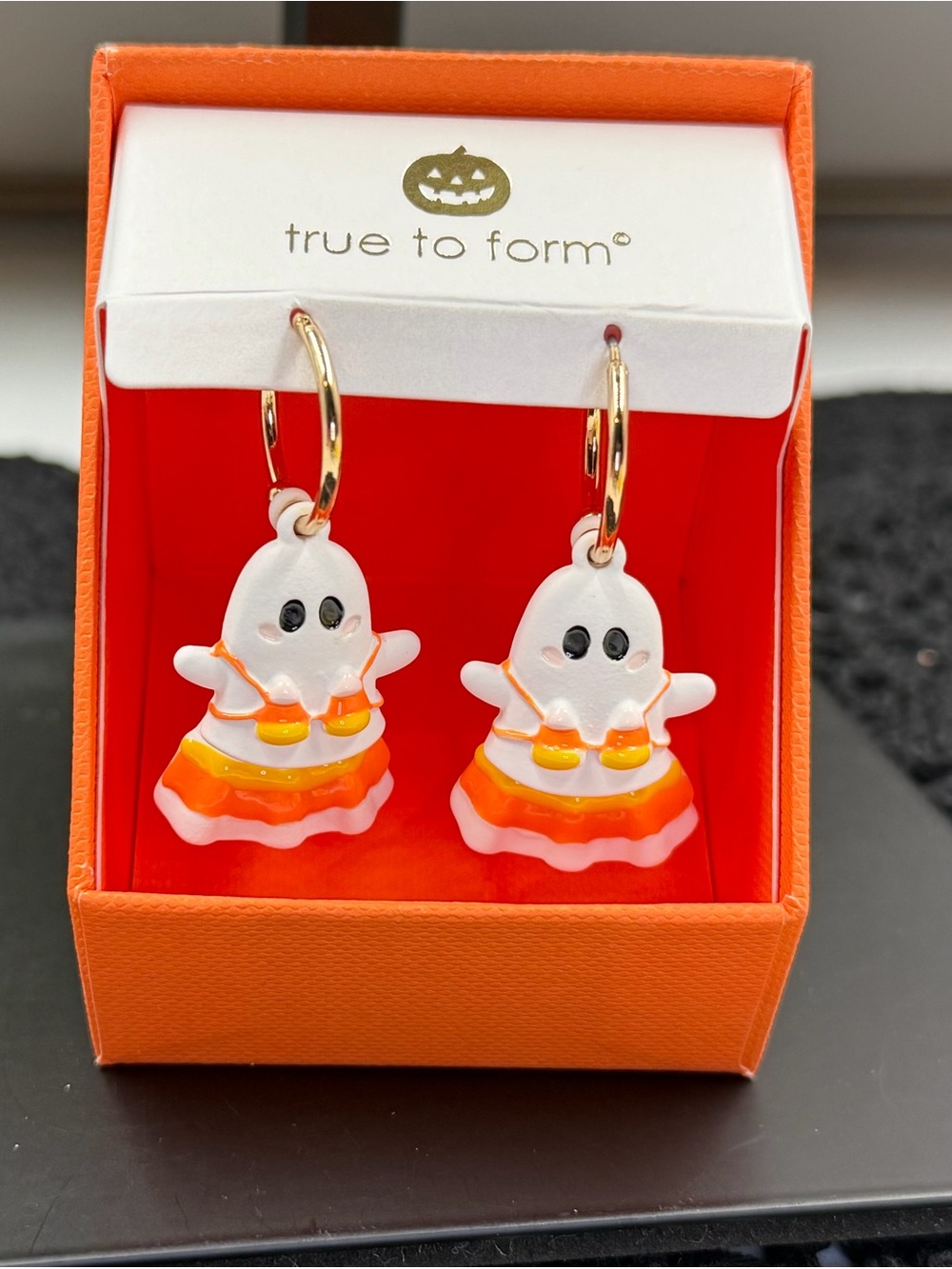 true to form candy corn ghost hoop earrings halloween nwt